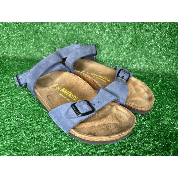 Birkenstock Delhi Ankle Wrap Sandals Blue Black Leather Women Size 5 RARE - Picture 1 of 9